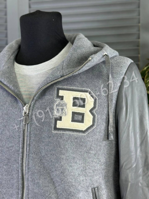 Бомбер комбинированный с рукавами из кожи Brunello Cucinelli 21821