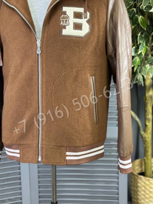 Бомбер комбинированный с рукавами из кожи Brunello Cucinelli 21822