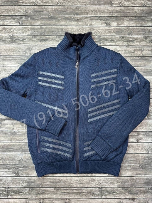 Вязаный кардиган ZILLI со вставками кожи крокодила (мех бобра) 21752