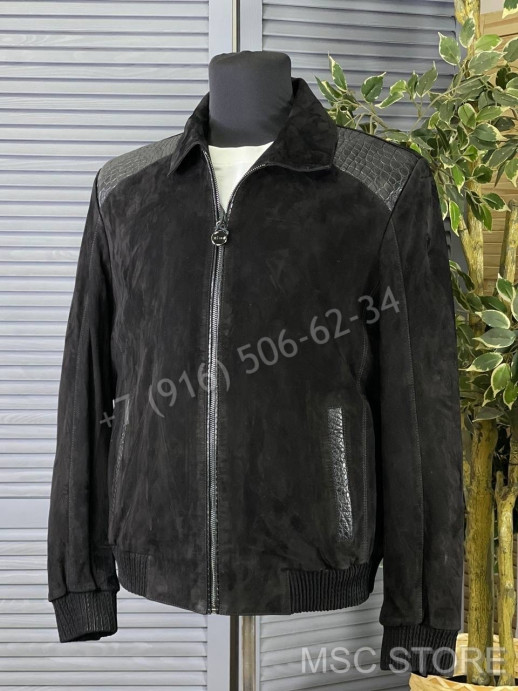 Замшевая куртка KITON со вставками кожи крокодила 9616