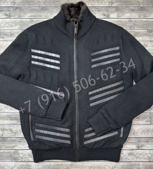 Вязаный кардиган ZILLI со вставками кожи крокодила (мех бобра) 21753