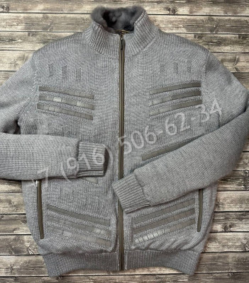 Вязаный кардиган ZILLI со вставками кожи крокодила (мех бобра) 21754