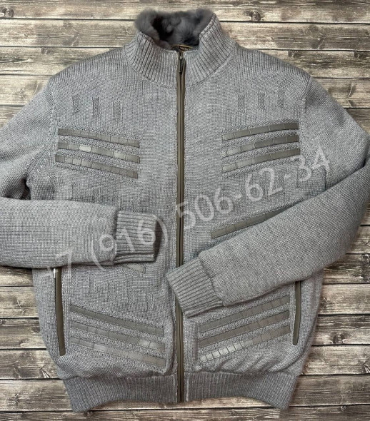 Вязаный кардиган ZILLI со вставками кожи крокодила (мех бобра) 21754