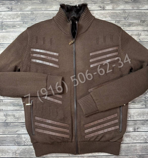 Вязаный кардиган ZILLI со вставками кожи крокодила (мех бобра) 21755