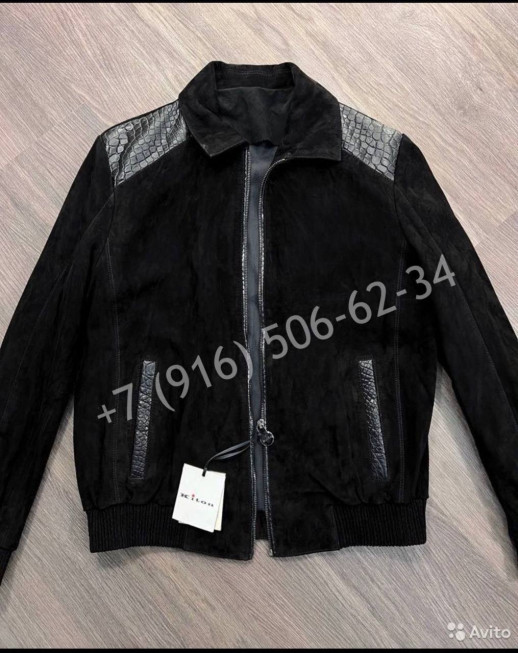 Замшевая куртка KITON со вставками кожи крокодила 6083