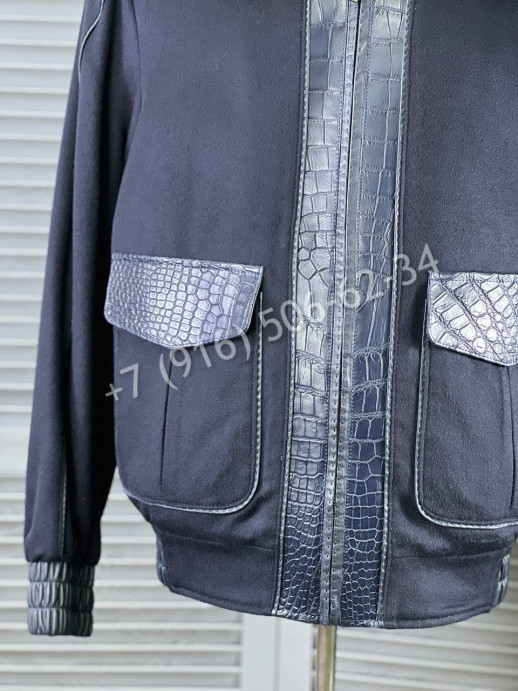 Кашемировая куртка со вставками кожи крокодила Angelo Galasso 5439