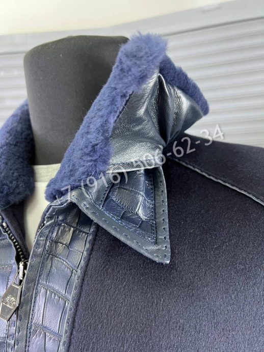 Кашемировая куртка со вставками кожи крокодила Angelo Galasso 5439