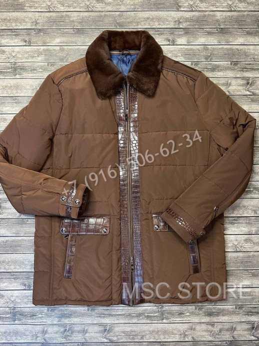 Пальто Angelo Galasso со вставками кожи крокодила 8405