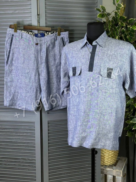 Костюм из льна  Angelo Galasso со вставками из кожи крокодила 17763