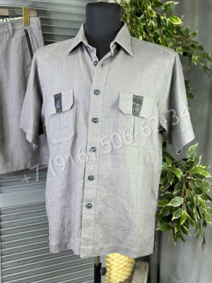 Костюм из льна  Angelo Galasso со вставками из кожи крокодила 17764