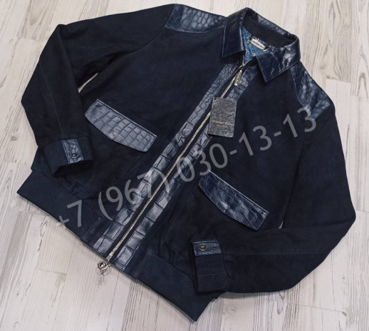 Замшевая куртка Stefano Ricci со вставками кожи крокодила 26948