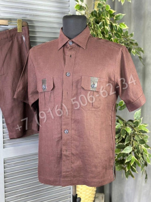 Костюм из льна  Angelo Galasso со вставками из кожи крокодила 17767