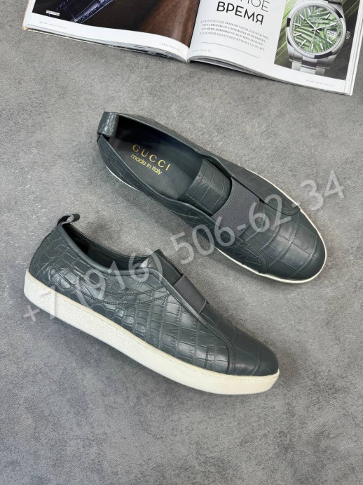 Слипоны Gucci из кожи крокодила 31369