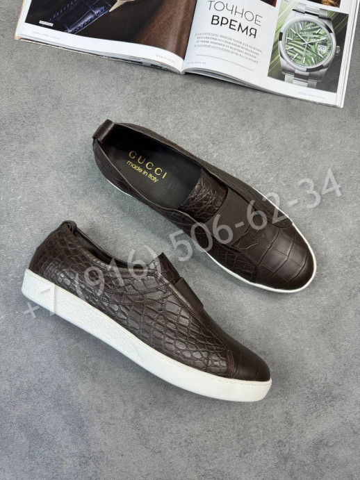 Слипоны Gucci из кожи крокодила 31371