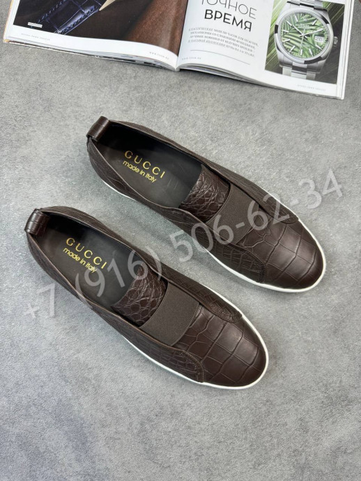 Слипоны Gucci из кожи крокодила 31371