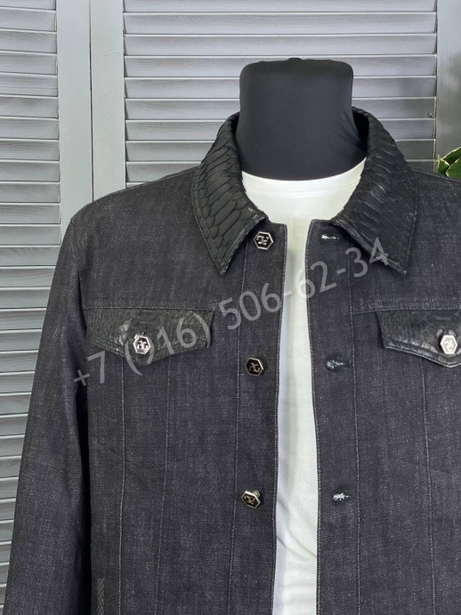 Джинсовая куртка Angelo Galasso со вставками кожи питона 15163