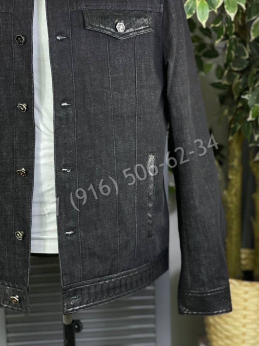 Джинсовая куртка Angelo Galasso со вставками кожи питона 15163